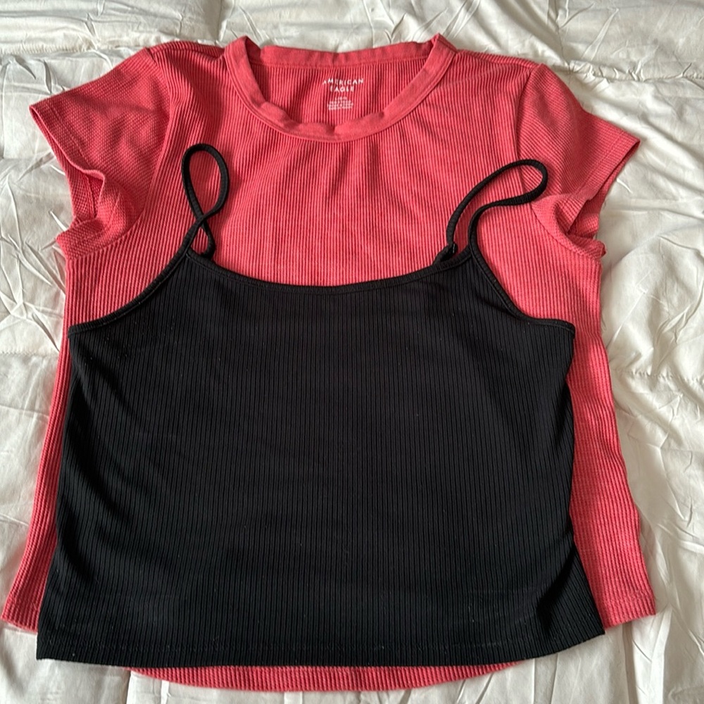 American Eagle Ribbed Shirt and American Eagle Black Crop Top